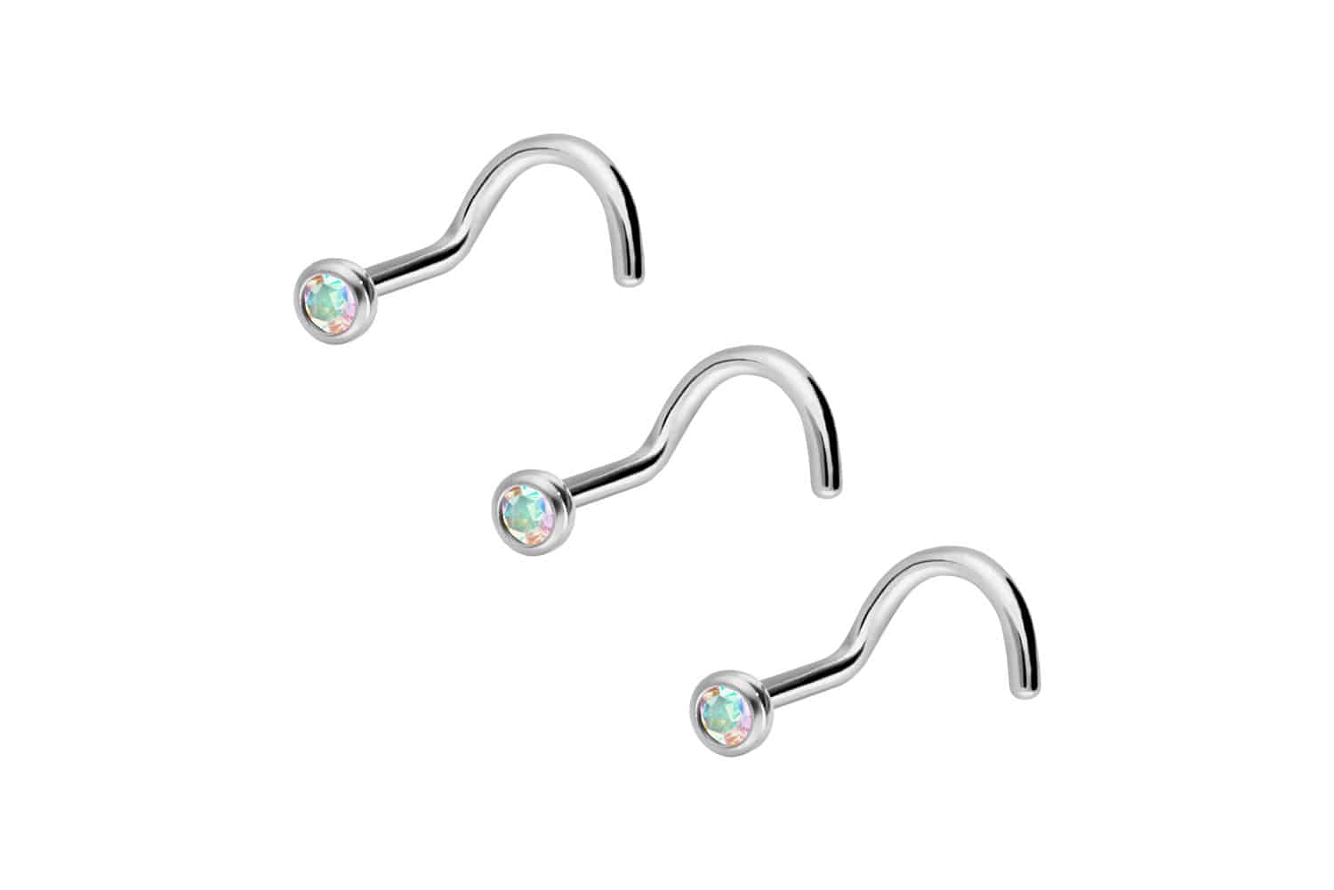 3er Set Titan Nasenstecker Nasenpiercing Spirale KRISTALL